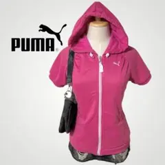 PUMA 半袖 パーカー ピンク 刺繍ロゴ Y2K 平成ギャル 海外ガールのサムネイル