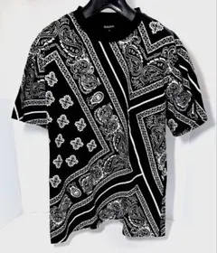 【実寸M-L相当】肉厚 ペイズリー 総柄 Tシャツ ブラック USストリートのサムネイル