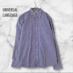ユニバーサルランゲージ ストライプ柄 長袖シャツ L コットン 青白