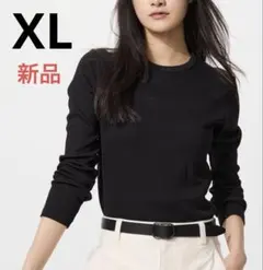 新品 ユニクロ リブクルーネック 黒 XL