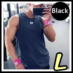 ♡黒♡メンズタンクトップ L マッチョタンク 吸水速乾 ジムウェア M05