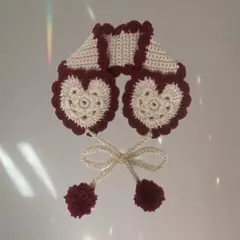 【再販】ハートのイヤーマフ 耳あて 編み物 ハンドメイド フリル ヘッドドレス