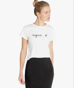 agnès b. アニエスベー★ロゴ入りホワイトTシャツ★2(Ｍ)