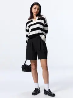 Wタックショートパンツ　GU　L　ブラック