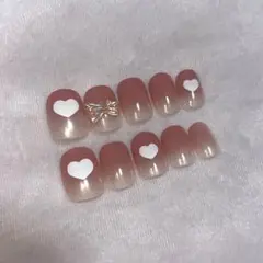 チークネイル ネイルチップ ハート リボン ワンホン 韓国 量産型 01
