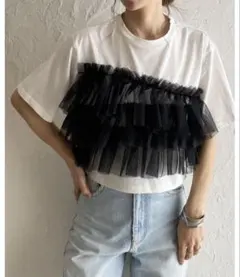 シアーフリルチュールビスチェドッキング半袖クロップドTシャツのサムネイル