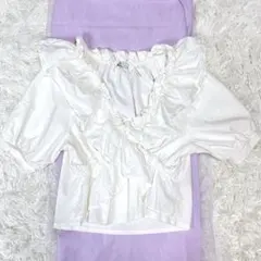 ZARA✨カシュクール✨半袖✨フリルブラウス✨ショート丈✨体型カバー✨白✨高見え