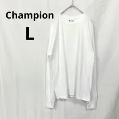 チャンピオン▶長袖Tシャツ 白 ロゴ刺繍 綿100% L