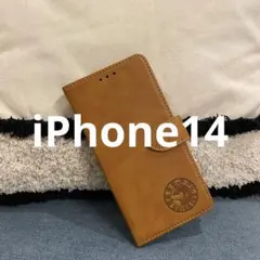 iPhone14 手帳型スマホケース　レザー　キャメル　柴犬　犬　シンプル