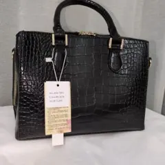 2WAY Monte Rossa クロコダイル風 ブラック ショルダーバッグ