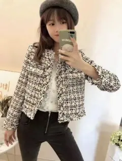 ノーカラーツイードジャケット