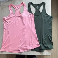 ヨガウェア 2枚セット ピンク ダークグリーン　Lサイズ