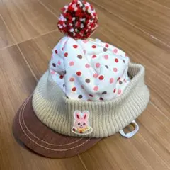 MIKIHOUSE ウサギ刺繍付きドット柄帽子