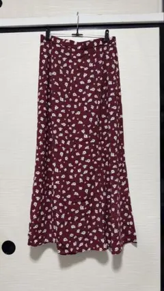 GU 花柄 ドット柄 ロングスカート ボルドー XLサイズ