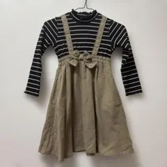 長袖ストライプ サロペット風ワンピース　120センチ
