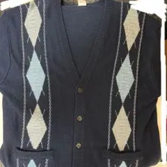 HABAND ネイビー ダイヤモンド柄 カーディガン　vintage 古着