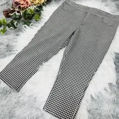 ギンガムチェック　ストレッチパンツ　LL 六分丈　大きいサイズOK ブラック