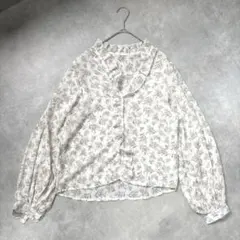 【ジュノア】花柄 フリル シアーブラウス アイボリー M 長袖 春秋のサムネイル