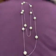 パール調 ロングネックレス シルバーカラー