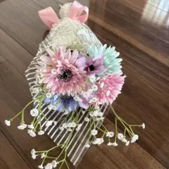 造花ブーケ ピンク パープルブルーミントグリーン