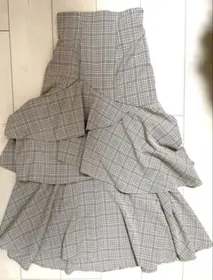 LILLIAN CARATチェックアシメティアードフレアスカート(S/イエロー)