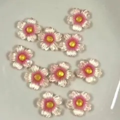 ホワイトxピンク　5枚花 フラワー　桜　ネイルパーツ