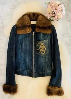 りえさま　希少　ブルマリン　ファー付き　高級　上品　デニムジャケット