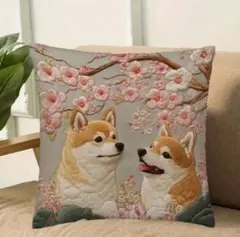 クッションカバー　犬　柴犬Q7　刺繍風　45cm　犬の雑貨　HANAKOのサムネイル
