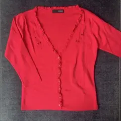 OZOC レッド 五分袖 カーディガン フリル刺繍のサムネイル