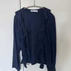 【新品】ZARA フリルデザイン ネイビー カーディガン