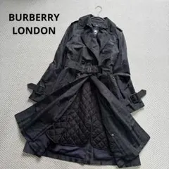 極美品 バーバリー ステンカラーコート 総柄 9号 ロング丈 中綿キルティング HUG.U ロングコート キルティング レディース アウター 中綿
