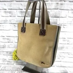 バーバリーブルーレーベル　ベージュキャンバストートバッグホースロゴ刺繍