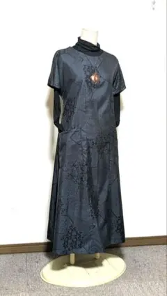 大島絣着物リメイクロングワンピース B 3