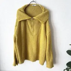 JaVaミックスカラーハーフジップセーラーオーバーサイズ ニット プルオーバー