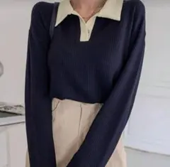 SHEIN DAZY ドロップショルダー リブニット ポロネック Tシャツ