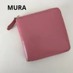 MURA レディースレザー二つ折り財布 ラウンドファスナー スキミング防止