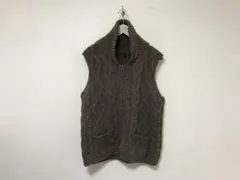 本物グローバルワークウールニットベストジレジップジャケットセーターXL茶