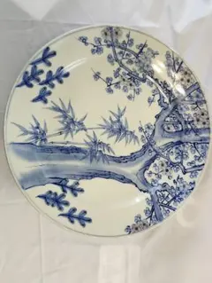 特大40cm 染付 大皿 梅竹松 吉祥文様 飾り皿 和モダン インテリア 古民家