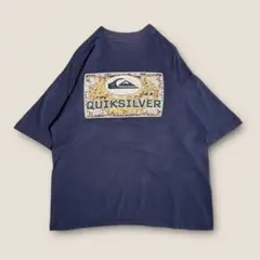 【サーフ】90s USA製 QUIKSILVER バックロゴ Tシャツ L 紺
