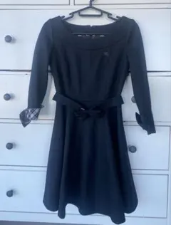 バーバリーブルーレーベル 黒リボンワンピース 七分袖 36