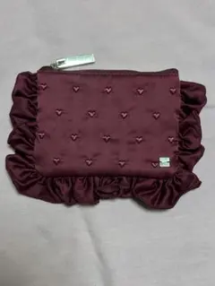 ジェラートピケ ハート刺繍 フリルポーチ