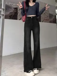 【新品未使用品】ブラックブーツカットデニム　Lサイズ