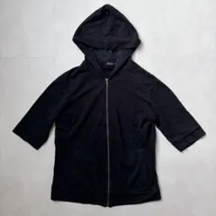 バーバリーブラックレーベル 七分袖 パーカー チェック ホースロゴ刺繍 ブラック