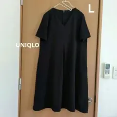 UNIQLO ブラック Vネック 半袖ワンピース チュニック　L　伸縮
