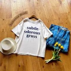 サマンサモスモス＊ビッグシルエット ロゴ刺繍 半袖Tシャツ アイボリー×ネイビーのサムネイル