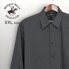 【美品】ビバリーヒルズポロクラブ ストライプ長袖シャツ 黒 4L 0349のサムネイル