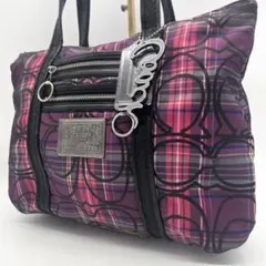 A491【廃盤】COACH POPPY トートバッグ シグネチャー チェック