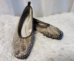 【美品】【ZARA】ビジューつきバレエシューズ　【36】
