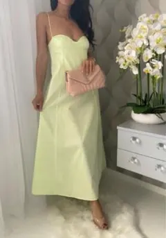 ZARA ポプリンキャミワンピース　ライムグリーン