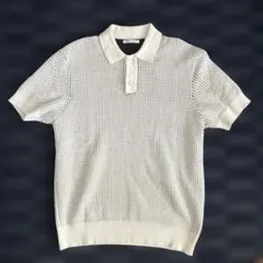 ZARA ホワイト ニットポロシャツ EUR Mのサムネイル
